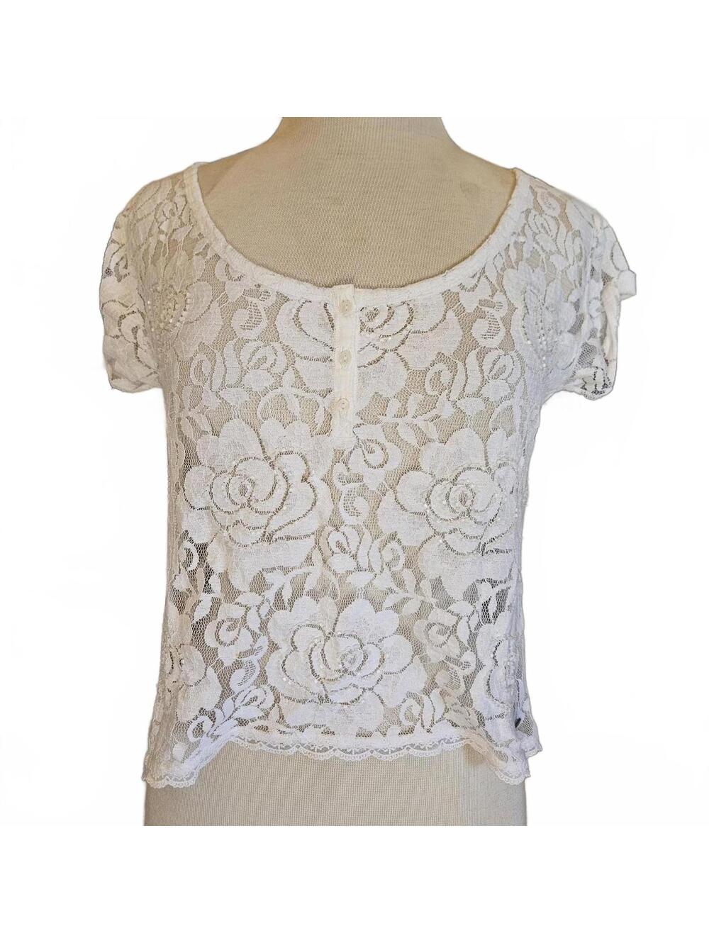 White Lace A&F Top, Beaded size Small, boho, witchy, whimsical
